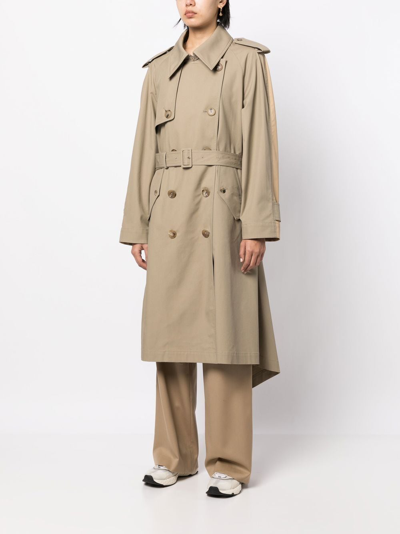 Goen J Double-breasted Two-tone Trench Coat In Brown