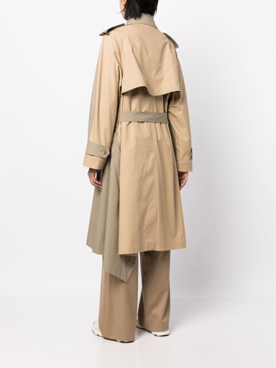 Goen J Double-breasted Two-tone Trench Coat In Brown
