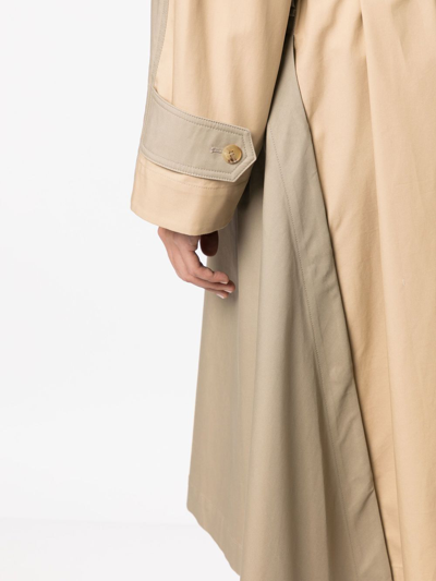 Shop Goen J Double-breasted Two-tone Trench Coat In Brown