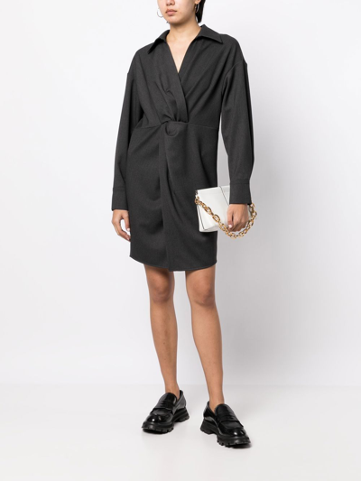 Shop Goen J V-neck Long-sleeve Shirt Dress In Grey