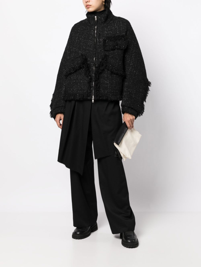 Goen J Stand-collar Tweed Bomber Jacket In Black