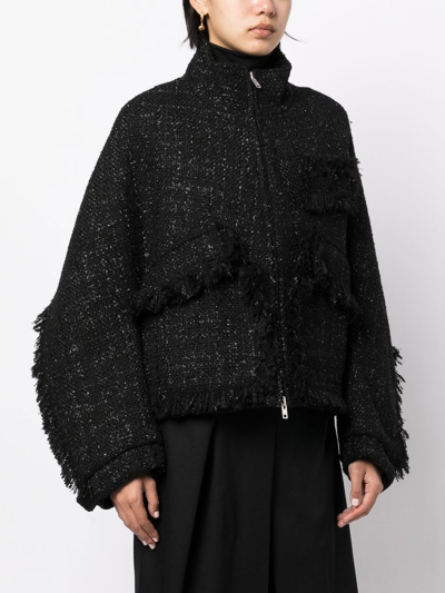 Goen J Stand-collar Tweed Bomber Jacket In Black