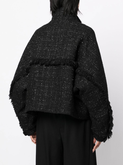 Goen J Stand-collar Tweed Bomber Jacket In Black
