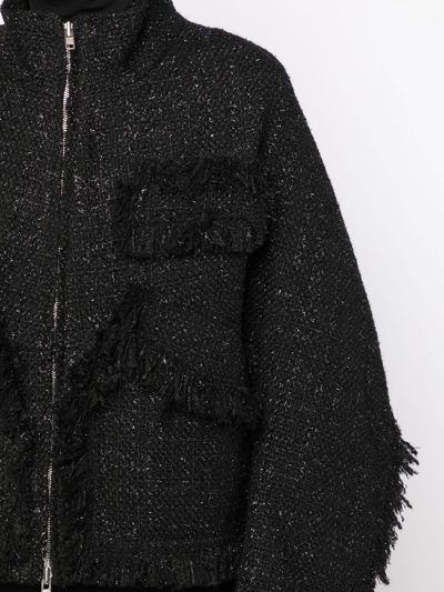 Goen J Stand-collar Tweed Bomber Jacket In Black