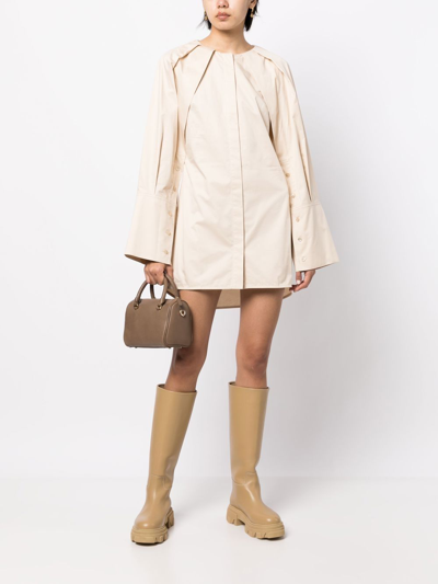 Shop Goen J Long-sleeve Mini Shirt Dress In Neutrals