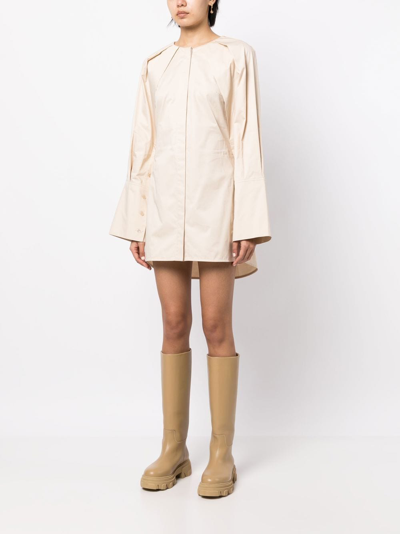 Shop Goen J Long-sleeve Mini Shirt Dress In Neutrals