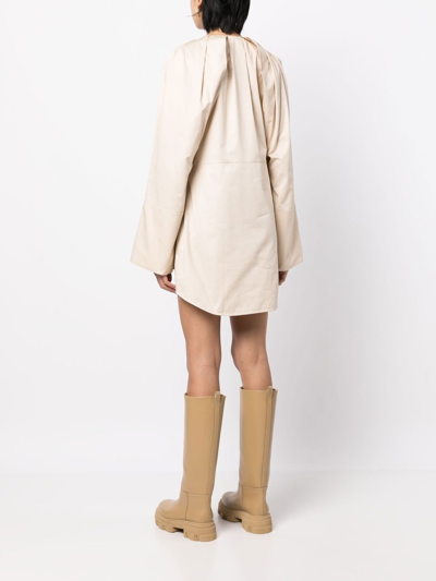 Shop Goen J Long-sleeve Mini Shirt Dress In Neutrals