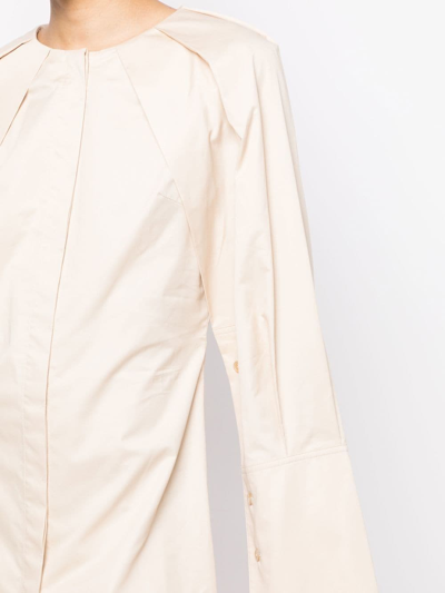 Shop Goen J Long-sleeve Mini Shirt Dress In Neutrals