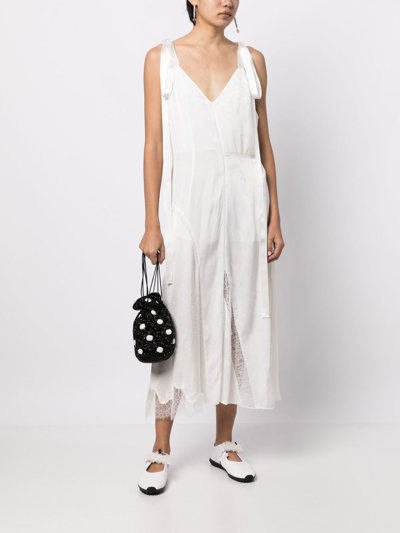 Goen J V-neck Lace-trim Midi Dress In White