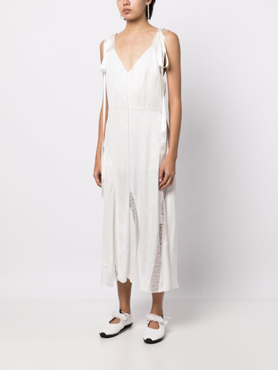 Goen J V-neck Lace-trim Midi Dress In White