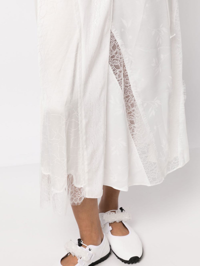 Shop Goen J V-neck Lace-trim Midi Dress In White