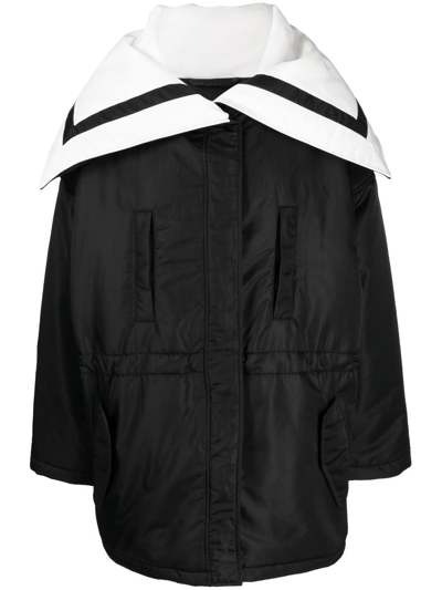 Shop Goen J Sailor-collar Padded Coat In Black