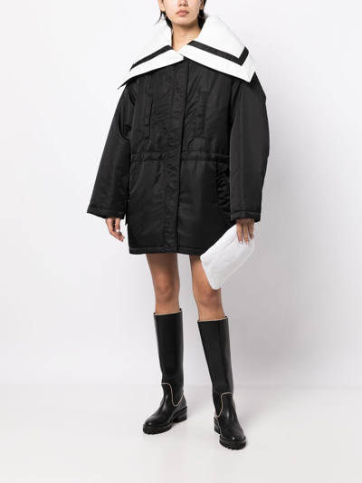 Shop Goen J Sailor-collar Padded Coat In Black