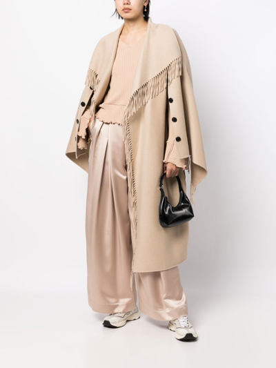 Goen J Double-faced Fringed Coat In Brown