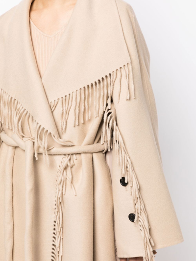 Goen J Double-faced Fringed Coat In Brown