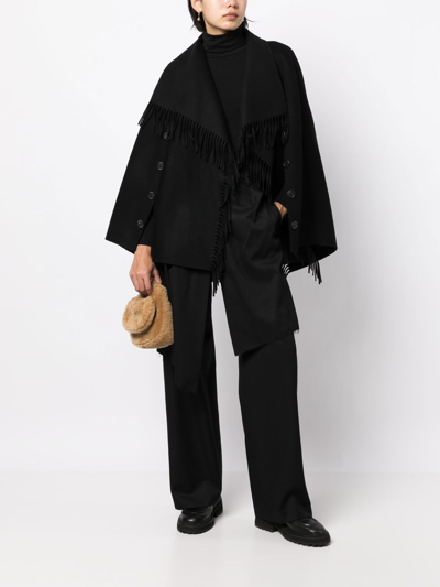 Goen J Layered-fringed Cape Coat In Black