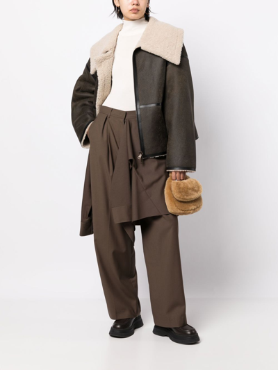 Goen J Shearling-lined Aviator Leather Jacket In Brown