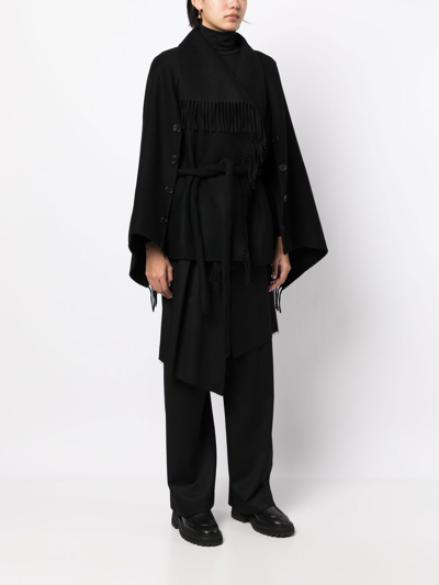 Shop Goen J Layered-fringed Cape Coat In Black