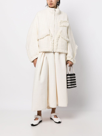 Goen J Stand-collar Tweed Bomber Jacket In White