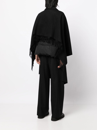 Goen J Layered-fringed Cape Coat In Black