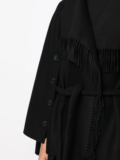 Goen J Layered-fringed Cape Coat In Black