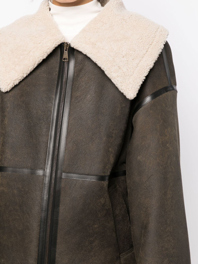 Shop Goen J Shearling-lined Aviator Leather Jacket In Brown