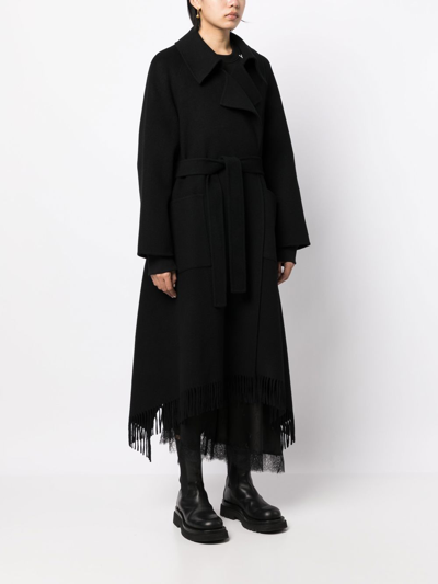 Shop Goen J Double-faced Fringed Coat In Black