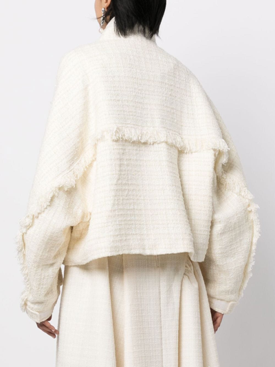 Goen J Stand-collar Tweed Bomber Jacket In White