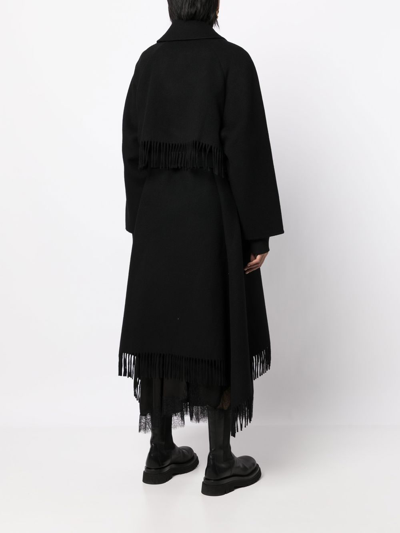 Shop Goen J Double-faced Fringed Coat In Black