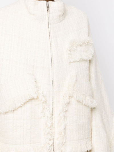 Goen J Stand-collar Tweed Bomber Jacket In White