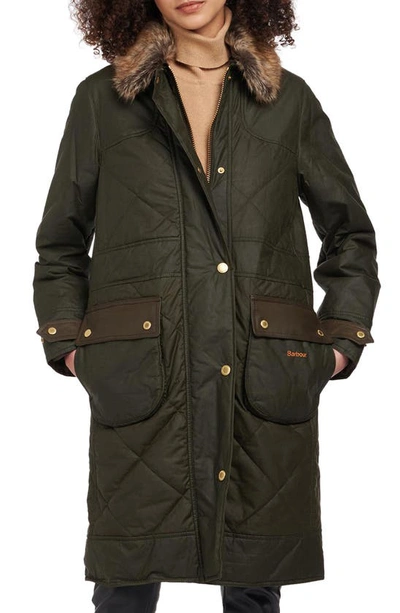 Barbour Golspie Waxed Cotton Jacket With Removable Faux Fur Collar In  Archive Olive/ Classic | ModeSens