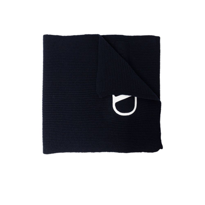 Shop Valentino Blue Vlogo Knitted Wool Scarf In Black