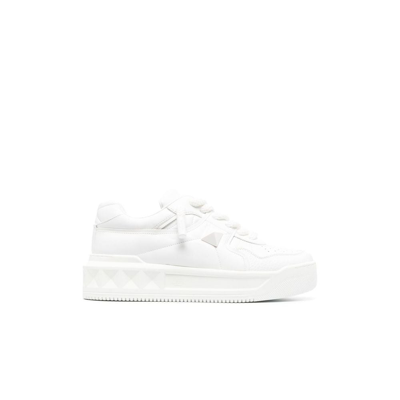 Shop Valentino White One Stud Low-top Leather Sneakers
