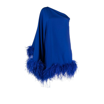 Shop Taller Marmo Blue Piccolo Ubud Feather-trim Mini Dress