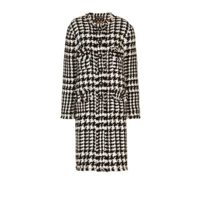 Dolce & Gabbana Black And White Coat With All-over Check Motiv In Wool Blend In White