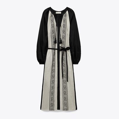 Shop Tory Burch Embroidered Caftan In Black/ivory