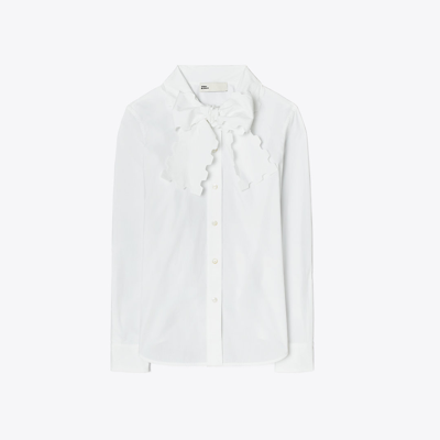 Shop Tory Burch Scalloped Poplin Bow Blouse In White