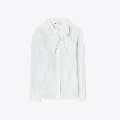 Tory Burch Scalloped Poplin Bow Blouse In White