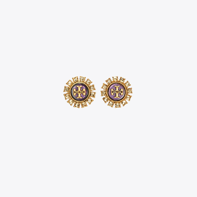 Tory Burch Kira Crystal Stud Earring In Antique Brass/purple Multi