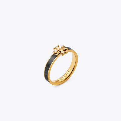 Shop Tory Burch Kira Enamel Ring In Tory Gold/black
