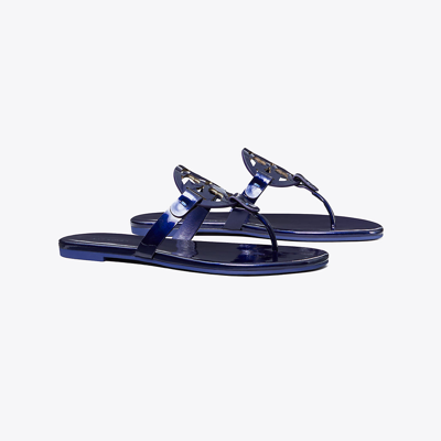 Shop Tory Burch Miller Soft Patent Leather Sandal In Navy Sea