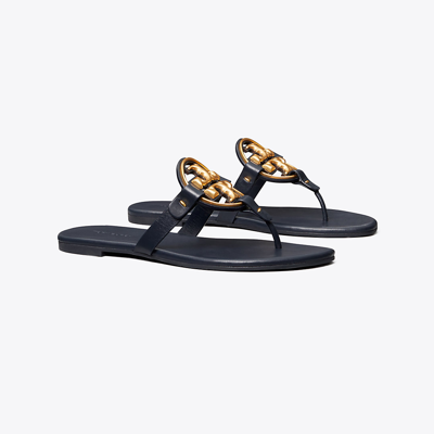 Shop Tory Burch Miller Soft Metal Logo Sandal In Perfect Navy