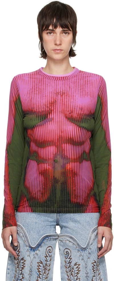 Shop Y/project Pink Jean-paul Gaultier Edition Layered Long Sleeve T-shirt In Pink/khaki