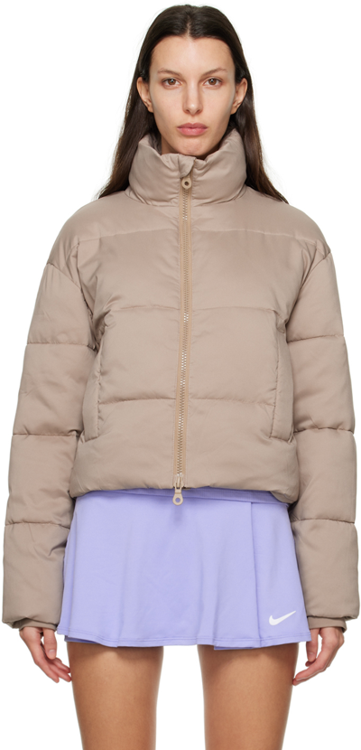 GIRLFRIEND COLLECTIVE BEIGE CROPPED PUFFER JACKET 