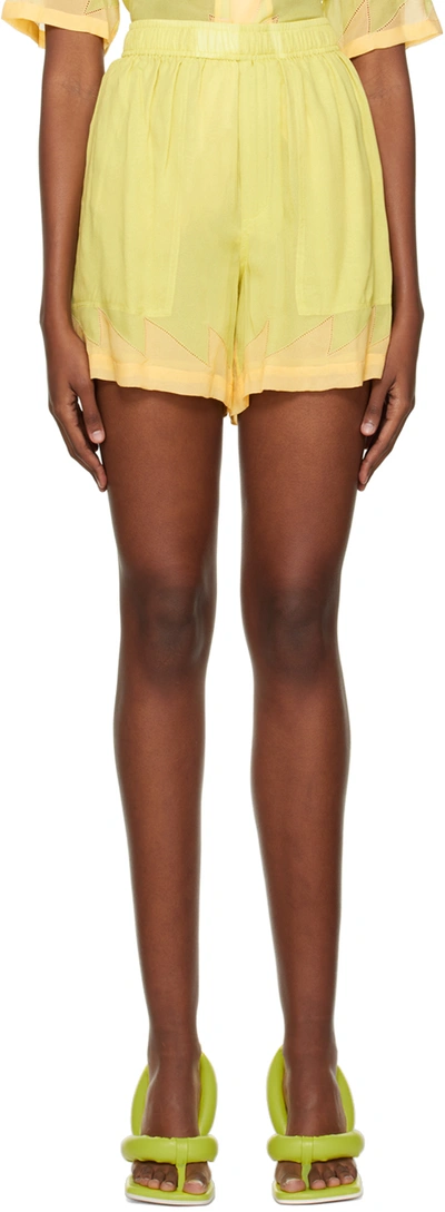 Shop Bode Yellow Zig-zag Shorts In Apricot Citron