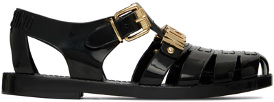 Shop Moschino Black Lettering Logo Jelly Sandals In 000 Nero