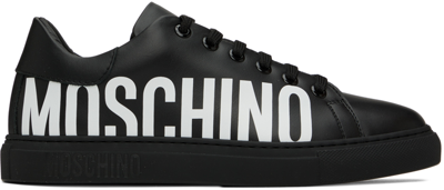 Shop Moschino Black Leather Sneakers In Nero