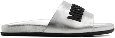 Moschino Silver Logo Slides In 902 * Argento
