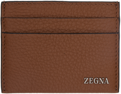 Shop Zegna Brown Simple Card Holder In Vsi