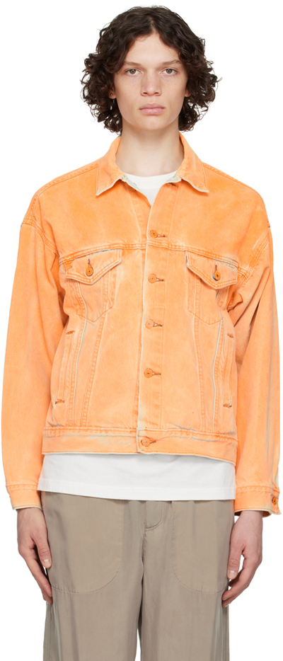 Shop Notsonormal Orange Daily Denim Jacket In Washed Sun